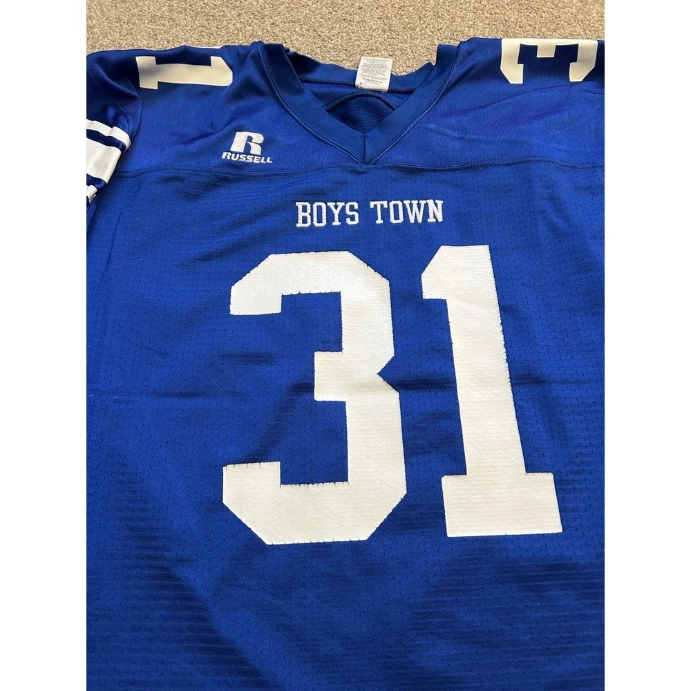 Russell Athletic Football Jersey Boys Town 31 Large Blue Excellent Mesh Shirt